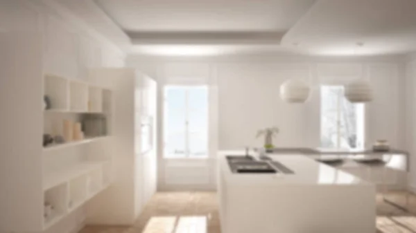 Blur fundo design de interiores, mobiliário de cozinha moderna no cla — Fotografia de Stock