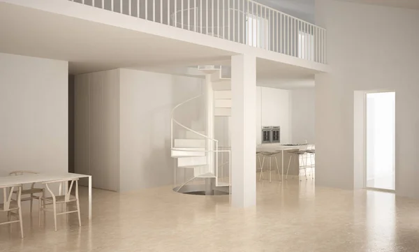 Scala minimalista in moderno spazio vuoto con cucina in bac — Foto Stock