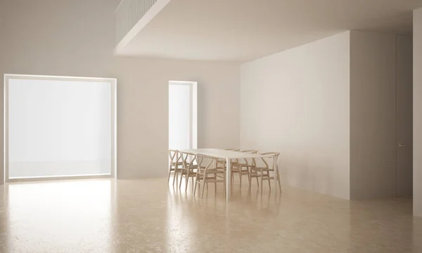 Сучасний порожній простір зі столом і стільцями, лофт, білий архітектор — стокове фото