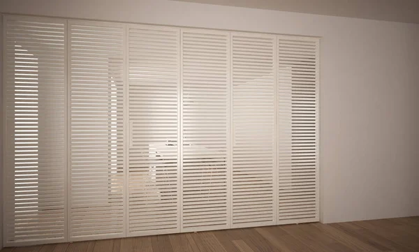 Moderna porta scorrevole con cucina sullo sfondo, bianco architettura minimale interior design — Foto Stock