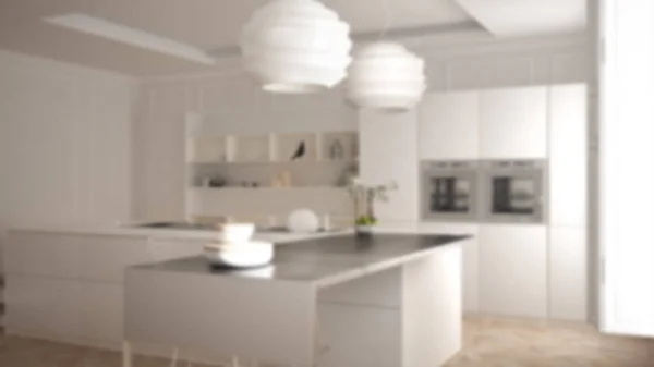 Blur fundo design de interiores, mobiliário de cozinha moderna no quarto clássico, parquet velho, arquitetura minimalista — Fotografia de Stock