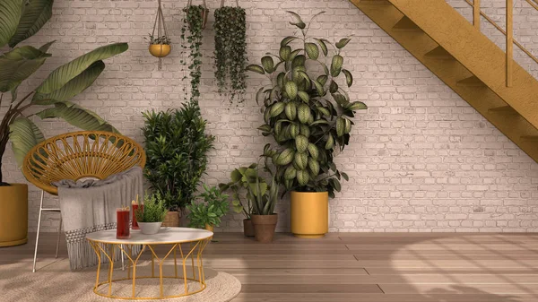 Helles Badezimmer mit U-Bahn-Fliesen und einer Vielzahl grüner