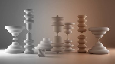 Mimari iç mimar konsepti: Bitmemiş proje gerçeğe dönüşüyor, kum saati şeklindeki mumlar, soyut şekiller, organik bileşimler, arka plan, kavram