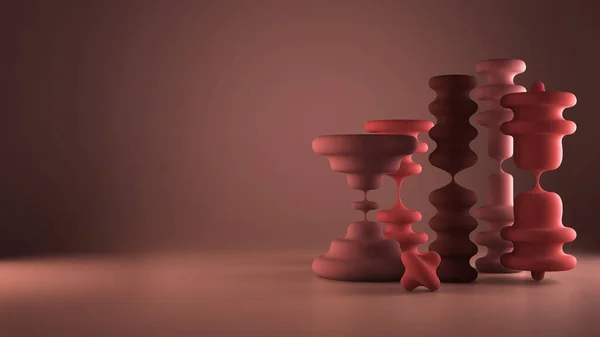 Waxy candles in the shape of hourglass, abstract shapes, organic composition, pink pastel colored background, concept of passing of time, fluidity, perception of relativity — 스톡 사진