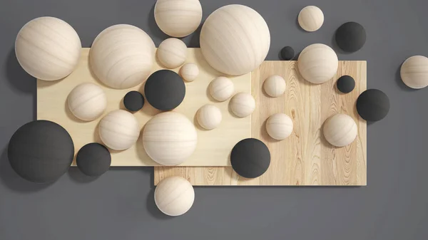 最小限の灰色の背景 コピースペース 木製の板 まな板 木で作られたバブル インテリアデザインのコンセプト ムードボード — ストック写真