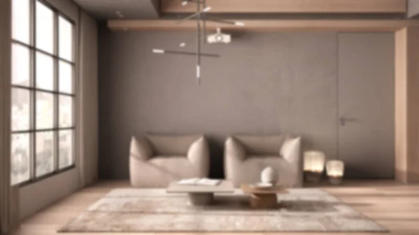 Arka Plan Bulanık Tasarım Bej Renkte Minimalist Oturma Odası Ahşap — Stok fotoğraf