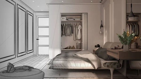 Architecte Concept Architecte Intérieur Projet Inachevé Qui Devient Réel Chambre — Photo