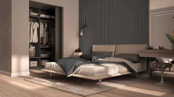 Mínimo Dormitorio Clásico Tonos Verdes Con Walk Closet Cama Doble — Foto de Stock