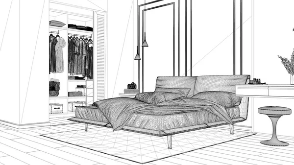 Projet Blueprint Chambre Classique Minimale Avec Dressing Lit Double Avec — Photo