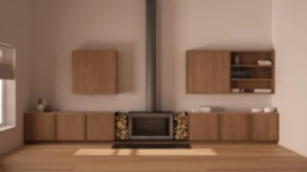 Diseño Interior Fondo Desenfoque Sala Estar Moderna Con Chimenea Cerca — Foto de Stock