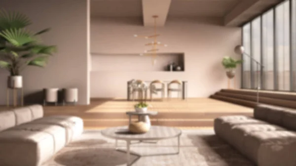 Unscharfe Hintergrundgestaltung Modernes Wohnzimmer Flur Offener Raum Mit Parkettboden Mit — Stockfoto
