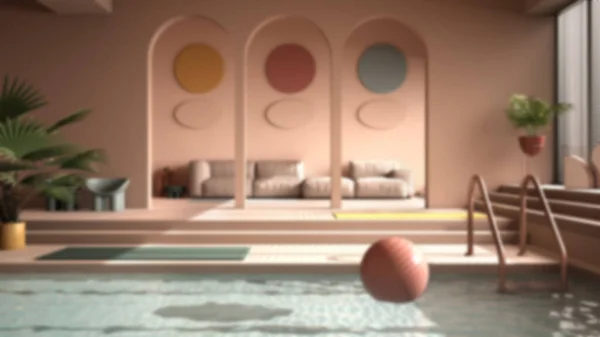 Blur Bakgrund Inredning Modernt Vardagsrum Med Pool Soffa Matta Inredning — Stockfoto