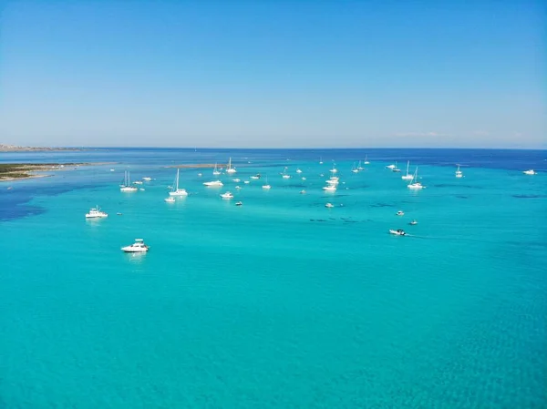 Stintino, Sardinia, Isola Piana, bird eye view. Amazing turquoise sea and boats