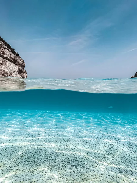 令人惊奇的蓝色海 在撒丁岛 斯汀蒂诺 全景背景 带复制空间的波纹水面的水下白沙 — 图库照片