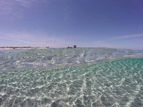 Geweldige Blauwe Zee Met Wit Zand Onder Water Sardinië Stintino — Stockfoto