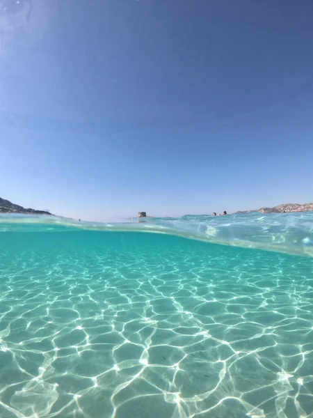 Geweldige Blauwe Zee Met Wit Zand Onder Water Sardinië Stintino — Stockfoto