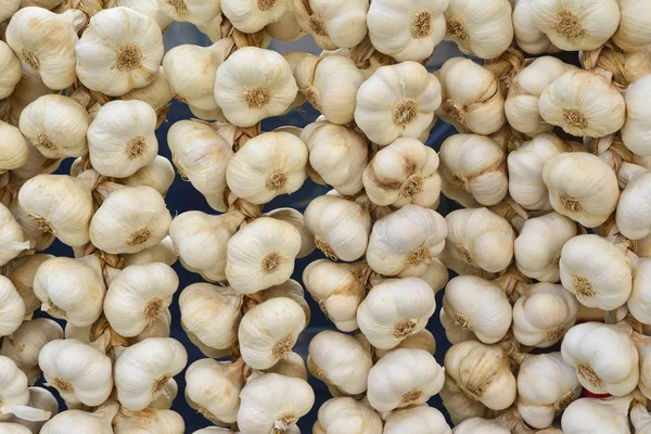 Dry garlic is hanging on the market — Stock Photo, Image