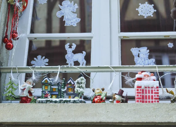 Okna Mieszkania Urządzone Boże Narodzenie Strasbourg — Zdjęcie stockowe