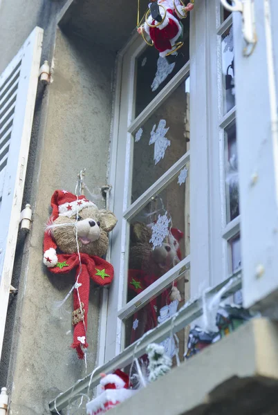 Venster Van Huizen Die Zijn Ingericht Voor Kerstmis Straatsburg — Stockfoto