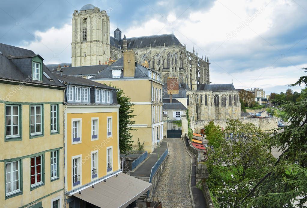 Panoramic view of the medieval town Le mans and the cathedral Saint Julien