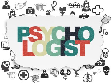 Sağlık kavramı: psikolog yırtılmış kağıt arka plan üzerinde