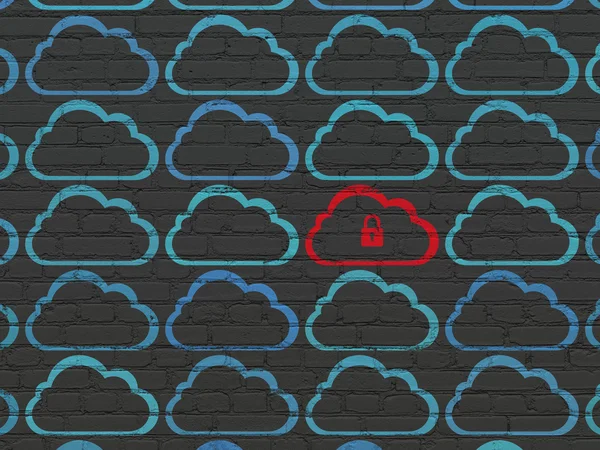 Cloud technologie concept: wolk met hangslotpictogram op muur achtergrond — Stockfoto