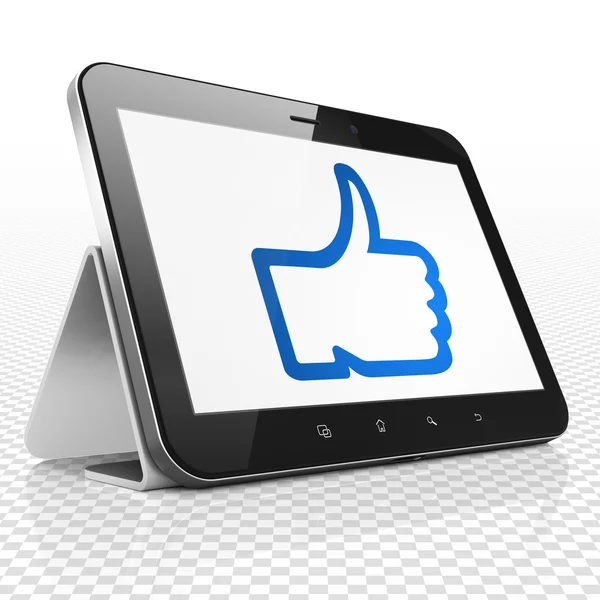 Sociale media concept: Tablet PC met Thumb Up op display — Stockfoto