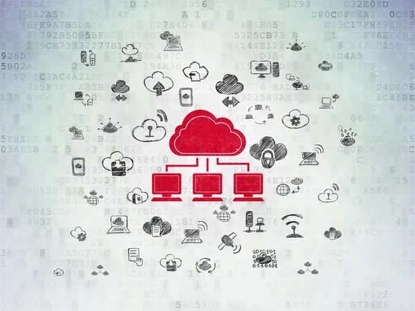Cloud-Netzwerkkonzept: Cloud-Netzwerk auf digitalem Datenpapier-Hintergrund — Stockfoto