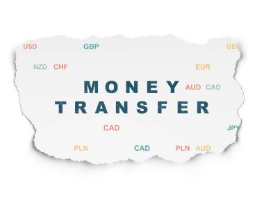 Para birimi kavramı: para transferi yırtılmış kağıt arka plan üzerinde