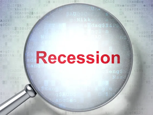 Финансовая концепция: рецессия с оптическим стеклом — стоковое фото