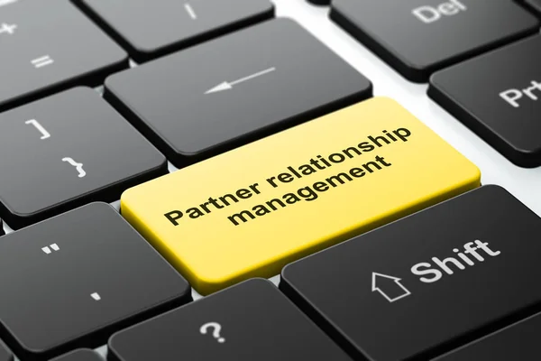 Koncepcja finansowania: Partner Relationship Management na tle klawiatury komputera — Zdjęcie stockowe