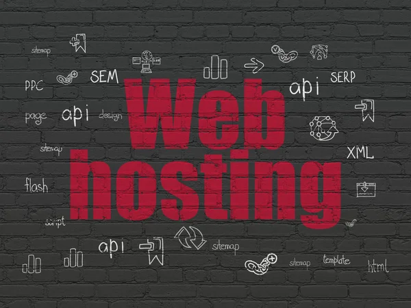 Concetto di Web design: Web Hosting su sfondo wall — Foto Stock