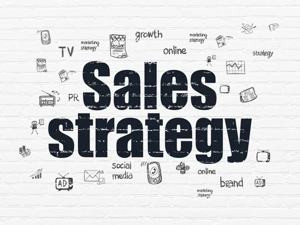 Concepto de marketing: estrategia de ventas sobre fondo de pared —  Fotos de Stock