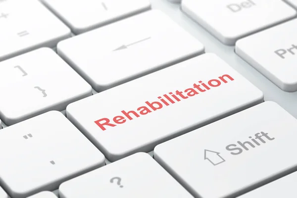 Medizinkonzept: Rehabilitation auf Computer-Tastatur — Stockfoto