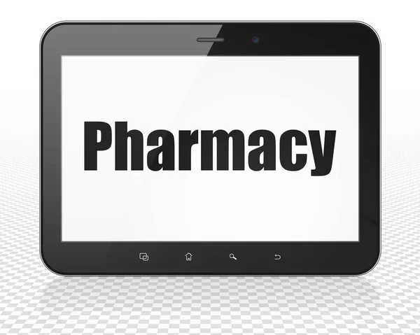 Zdravotní péče koncept: počítač Tablet Pc s lékárna na displeji — Stock fotografie