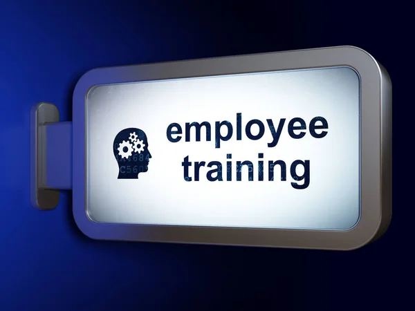 Onderwijs concept: opleiding van de werknemer en hoofd met Gears op billboard achtergrond — Stockfoto