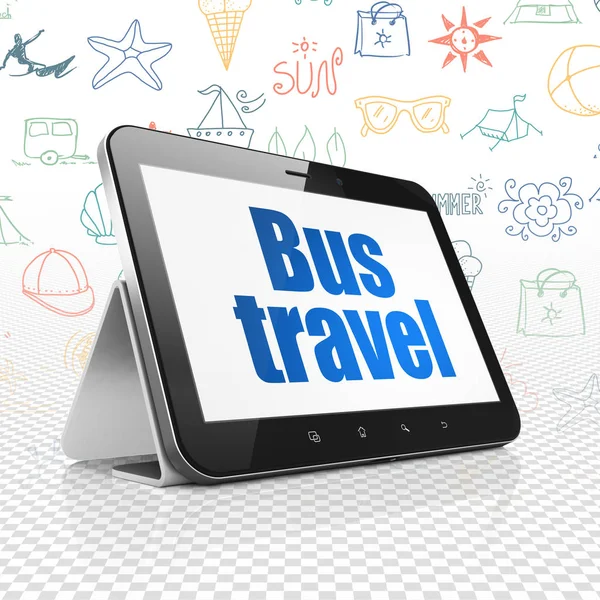 旅游概念︰ 平板电脑与显示器上公交车旅行 — 图库照片