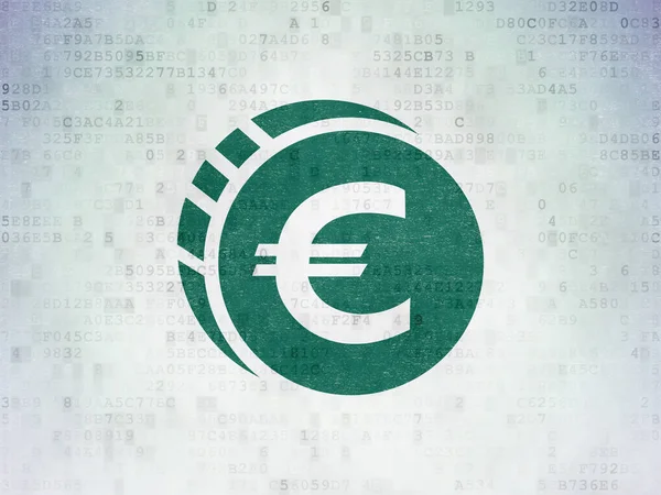 Concepto bancario: euro moneda en el fondo del documento de datos digitales — Foto de Stock