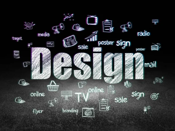 Marketing concept: Design in grunge dark room — Stock Photo, Image