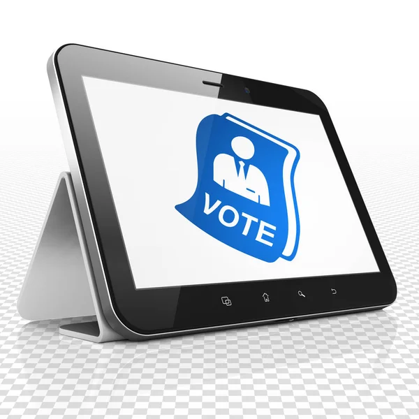 Концепція політики: планшетний комп'ютер з голосуванням на дисплеї — стокове фото