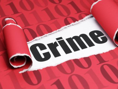 Güvenlik kavramı: metin suç yırtık kağıt altında siyah