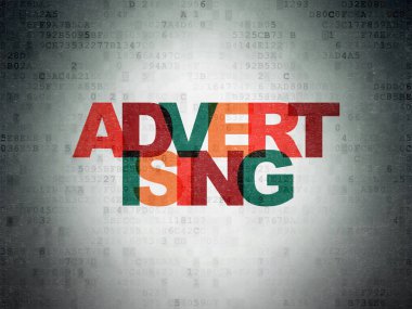 Reklam kavramı: dijital veri kağıt arka plan üzerinde reklam