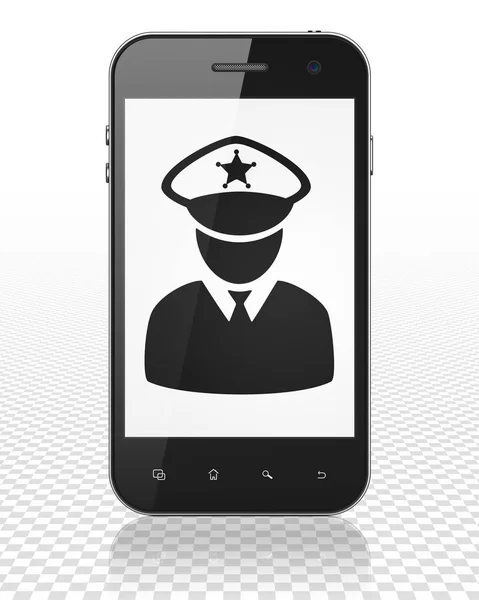 安全概念︰ 智能手机在显示与警察 — 图库照片