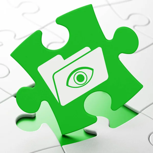 Business concept: Folder With Eye on puzzle background — Stock Photo, Image