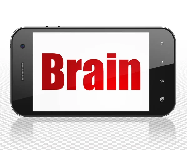 卫生保健概念︰ 智能手机与大脑展出 — 图库照片