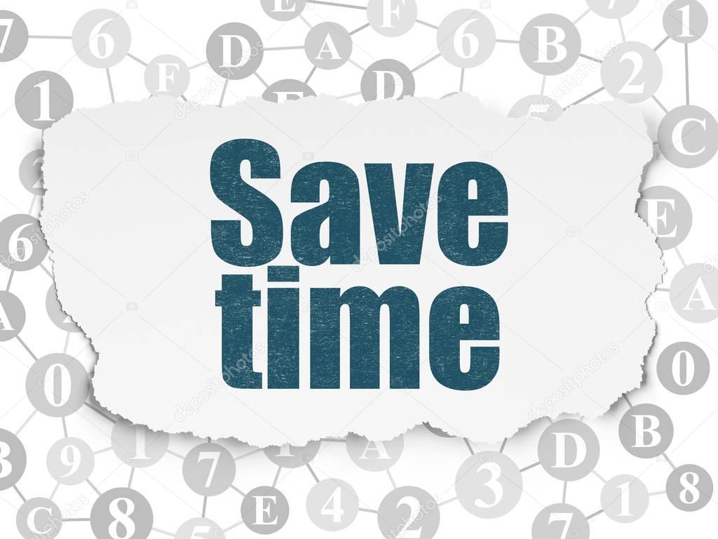 Time concept: Save Time on Torn Paper background