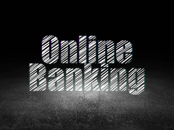 Концепция валюты: Интернет-банкинг в гранж-темной комнате — стоковое фото