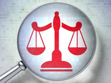 Hukuk kavramı: dijital arka plan üzerinde optik cam pullarla