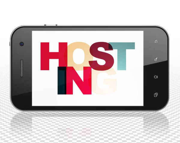 Web tasarım konsepti: Smartphone ile Hosting ekranda — Stok fotoğraf