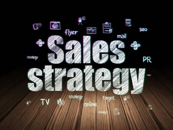 Концепция рекламы: Стратегия продаж в гранж темной комнате — стоковое фото